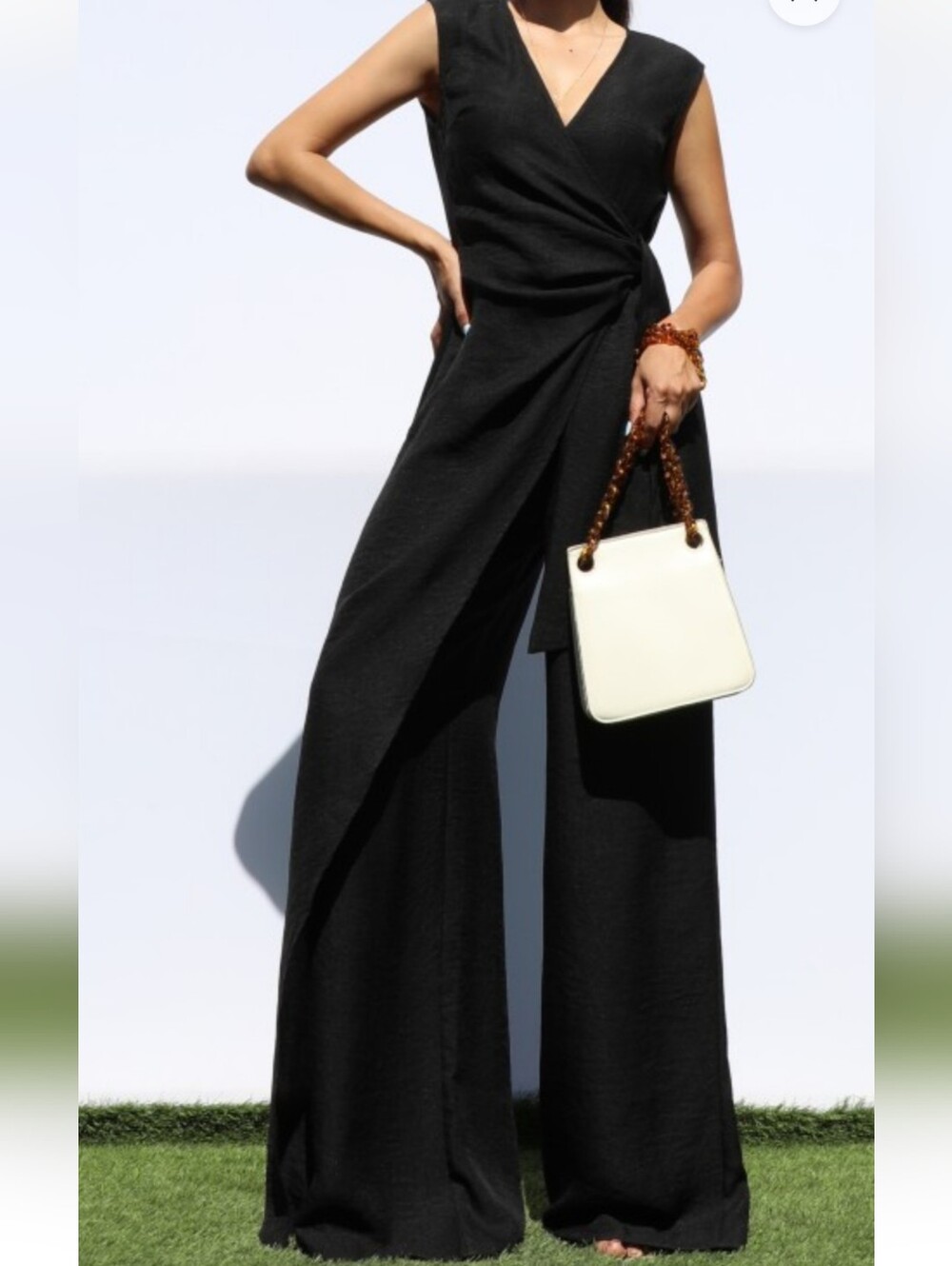 Sleeveless Black Wrap Wide-Leg Jumpsuit